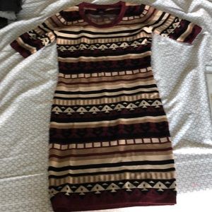 Black, cream, tan, maroon printed dress